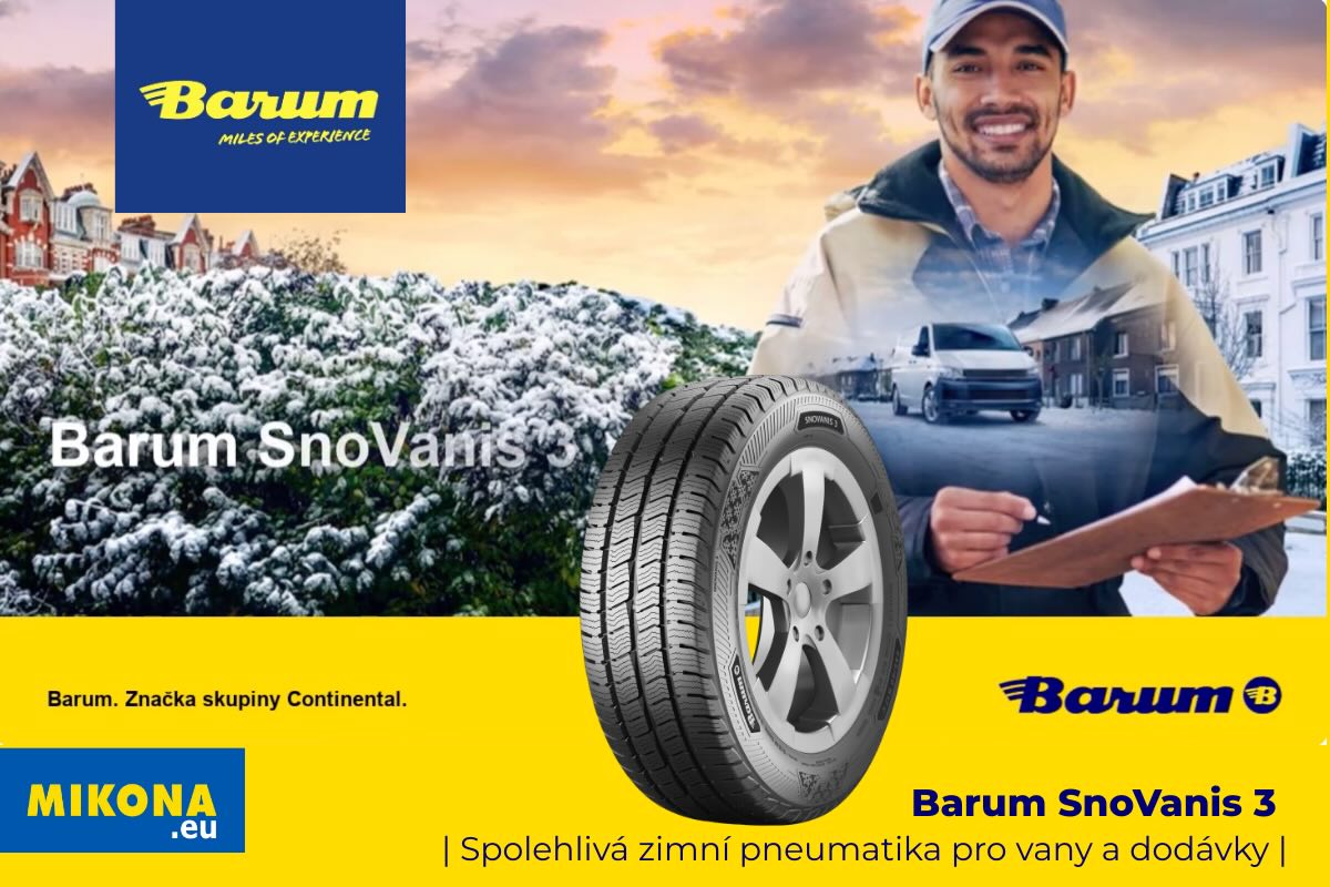 Detail zimního dezénu Barum SnoVanis 3 s hlubokými drážkami a hustými lamelami pro silný záběr, stabilitu a bezpečnou jízdu v zimních podmínkách.